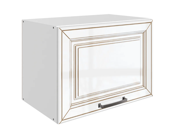 Шкаф кухонный Атланта L500 Н360 (1 дв. гл.) эмаль (белый/белый глянец патина золото) в Нижнем Новгороде - изображение