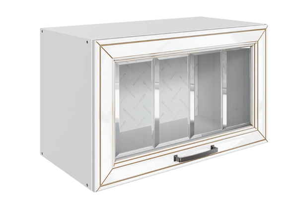 Навесной кухонный шкаф Атланта L600 Н360 (1 дв. рам.) эмаль (белый/белый глянец патина золото) в Нижнем Новгороде - изображение