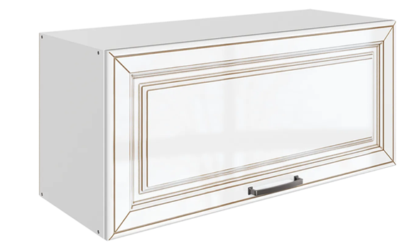 Шкаф кухонный Атланта L800 Н360 (1 дв. гл.) эмаль (белый/белый глянец патина золото) в Нижнем Новгороде - изображение