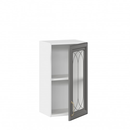 Кухонный шкаф Джелатто 400 со стеклом ЛД 241.320.000.102, Белый/Оникс серый в Нижнем Новгороде - изображение 1