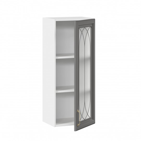 Шкаф на кухню Джелатто 400 высокий со стеклом ЛД 241.420.000.110, Белый/Оникс серый в Нижнем Новгороде - изображение 1