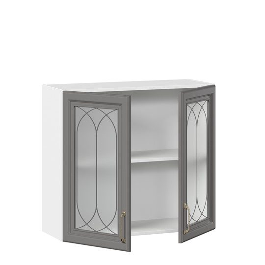 Кухонный шкаф Джелатто 800 со стеклом ЛД 241.360.000.107, Белый/Оникс серый в Нижнем Новгороде - изображение 1