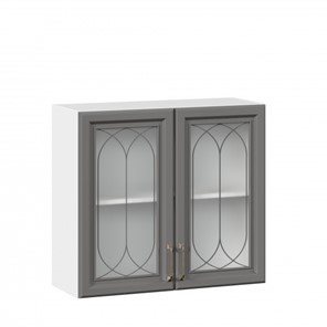 Кухонный шкаф Джелатто 800 со стеклом ЛД 241.360.000.107, Белый/Оникс серый в Нижнем Новгороде