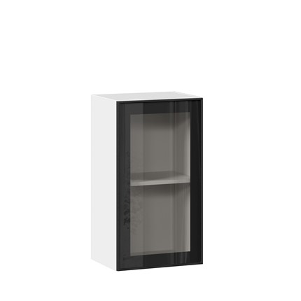 Навесной шкаф со стеклом 400 Индиго ЛД 298.320.000.102, Белый/Чёрный в Нижнем Новгороде - изображение