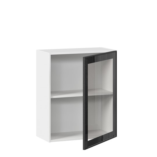 Настенный шкаф со стеклом 600 Индиго ЛД 298.350.000.105, Белый/Чёрный в Нижнем Новгороде - изображение 1
