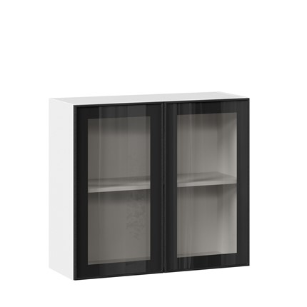Шкаф на кухню со стеклом 800 Индиго ЛД 298.360.000.023, Белый/Чёрный в Нижнем Новгороде - изображение