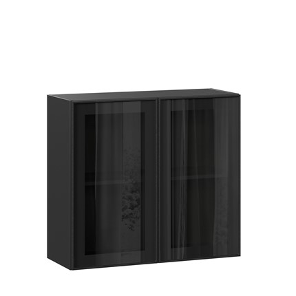 Шкаф навесной со стеклом 800 Индиго ЛД 298.360.000.149, Чёрный/Чёрный в Нижнем Новгороде - изображение