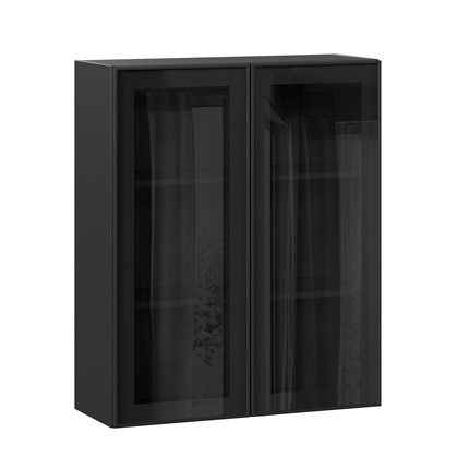 Настенный шкаф высокий со стеклом 800 Индиго ЛД 298.460.000.156, Чёрный/Чёрный в Нижнем Новгороде - изображение