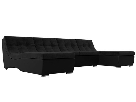 П-образный диван Монреаль, Черный\Черный (Велюр\Экокожа) в Нижнем Новгороде - изображение