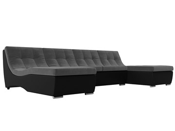Большой П-образный диван Монреаль, Серый\Черный (Велюр\Экокожа) в Нижнем Новгороде - предосмотр