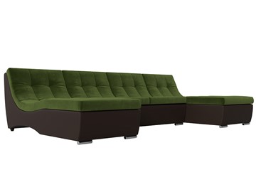 Большой П-образный диван Монреаль, Зеленый\Коричневый (Микровельвет\Экокожа) в Нижнем Новгороде - предосмотр