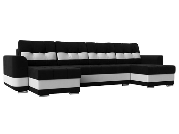 П-образный диван Честер, Черный/белый (вельвет/экокожа) в Нижнем Новгороде - изображение