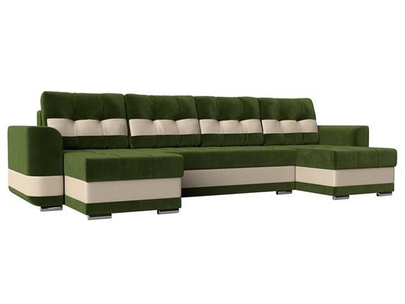 П-образный диван Честер, Зеленый/бежевый (вельвет/экокожа) в Нижнем Новгороде - изображение