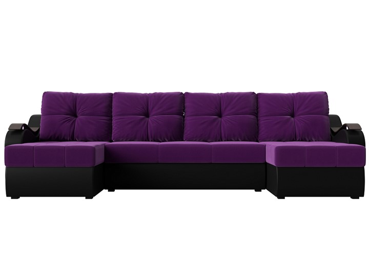 П-образный диван Меркурий П, Фиолетовый/черный (вельвет/экокожа) в Нижнем Новгороде - изображение 1