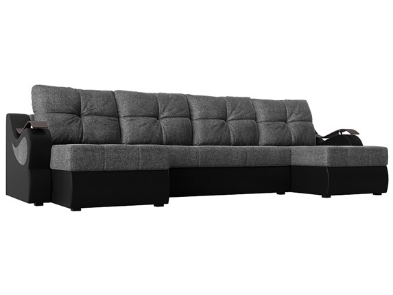 П-образный диван Меркурий П, Серый/черный (рогожка/экокожа) в Нижнем Новгороде - изображение