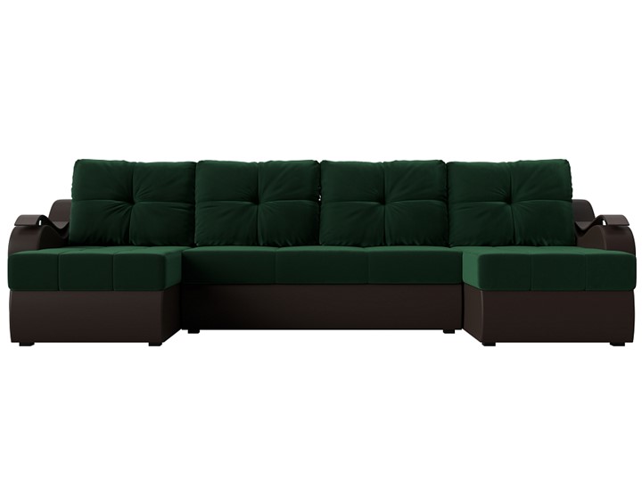 П-образный диван Меркурий П, Зеленый\Коричневый (Велюр\Экокожа) в Нижнем Новгороде - изображение 2