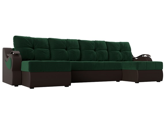 П-образный диван Меркурий П, Зеленый\Коричневый (Велюр\Экокожа) в Нижнем Новгороде - изображение