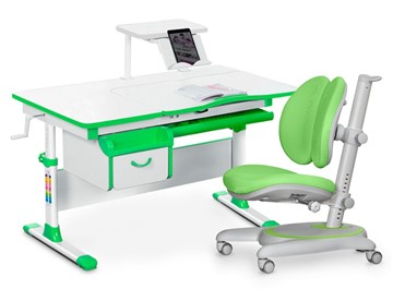 Комплект растущая парта + стул Mealux EVO Evo-40 Z (арт. Evo-40 Z + Y-115 KZ) / (стол+полка+кресло+чехол), белый, зеленый в Нижнем Новгороде