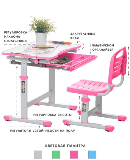 Комплект растущей мебели SET Holto-2А розовый в Нижнем Новгороде - изображение 3