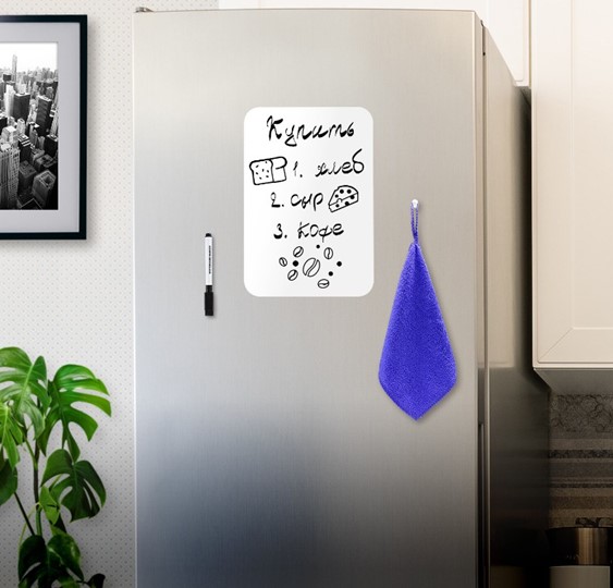Магнитно-маркерная доска на холодильник BRAUBERG, 30х21 см с маркером, магнитом и салфеткой в Нижнем Новгороде - изображение 2